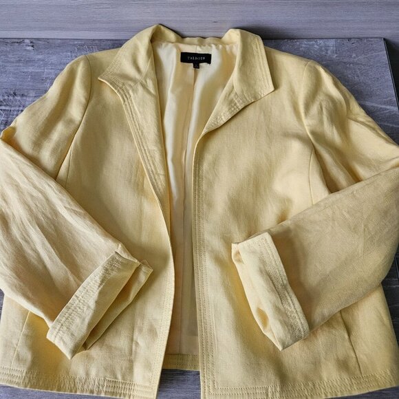 TALBOTS Linen Blazer Womens Size 16 Yellow Open Front Jacket Polyester Lining - Picture 11 of 16